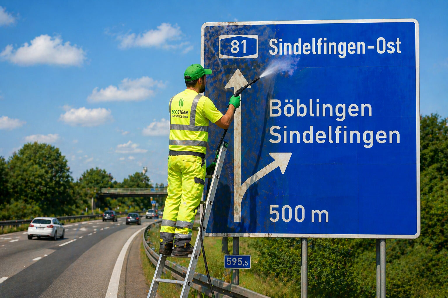 Autobahn Straßenschilder Reinigung