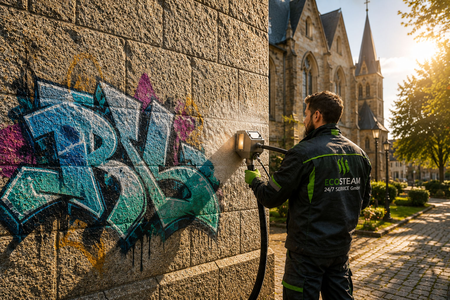 Graffitientfernung Naturstein Vakuumstrahlverfahren