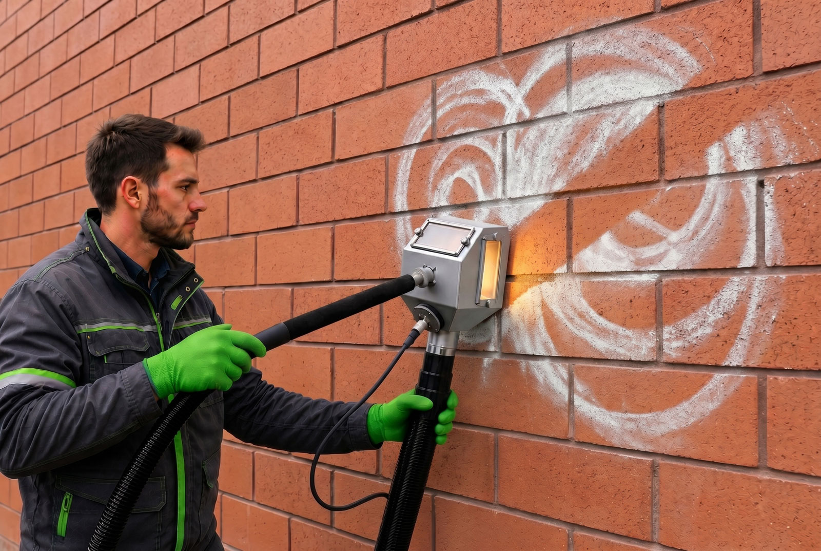 Graffitientfernung Klinker Vakuumstrahlverfahren