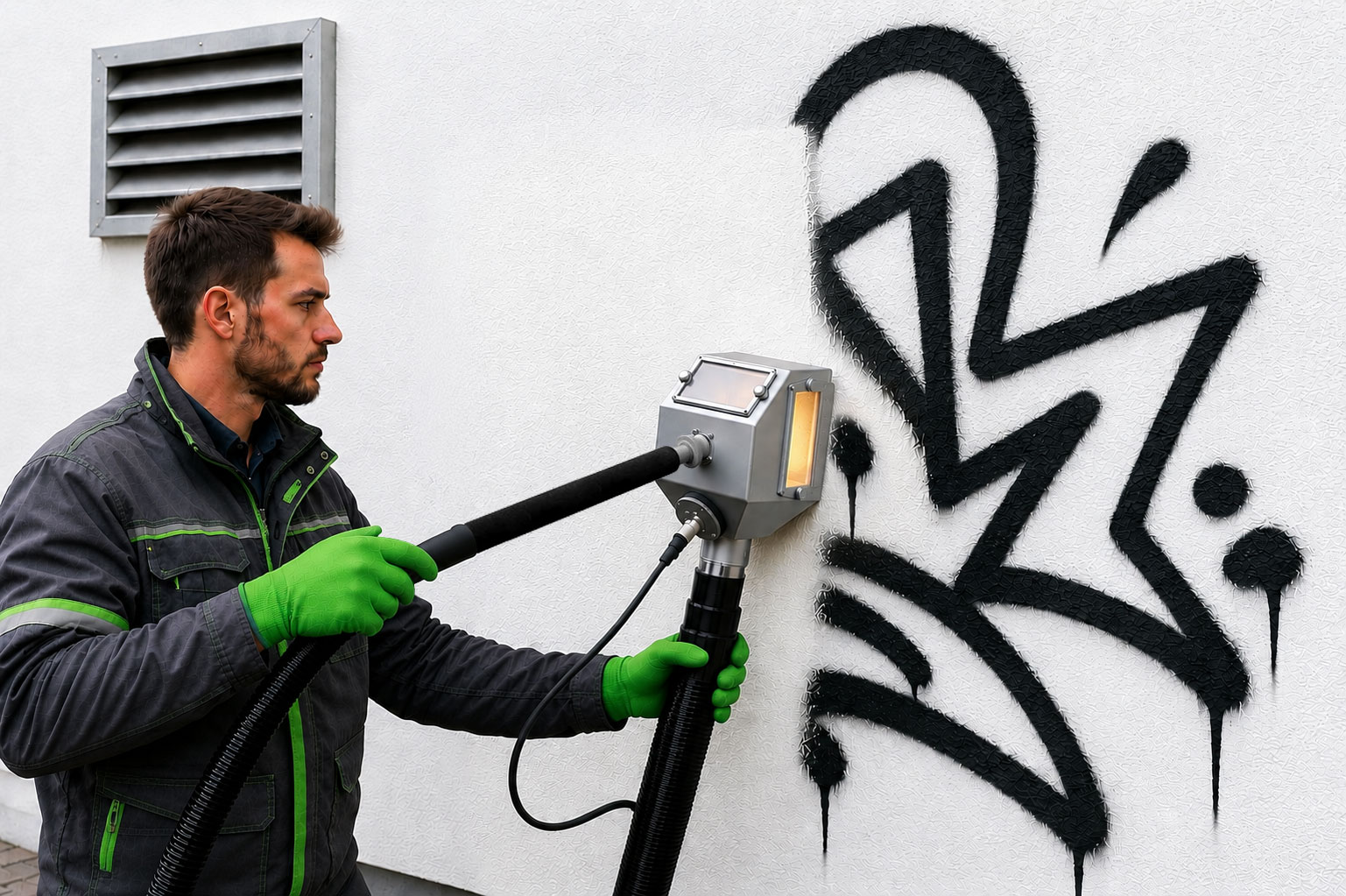 Graffitientfernung Putz Vakuumstrahlverfahren