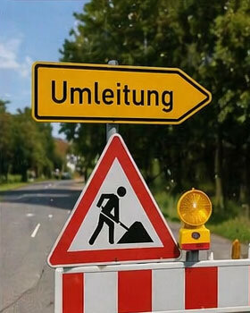 Umleitungs- und Baustellenschilder